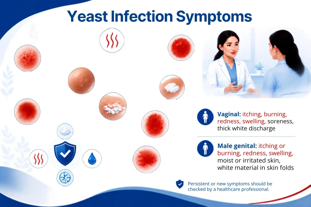 Vaginal and male genital yeast infection symptoms