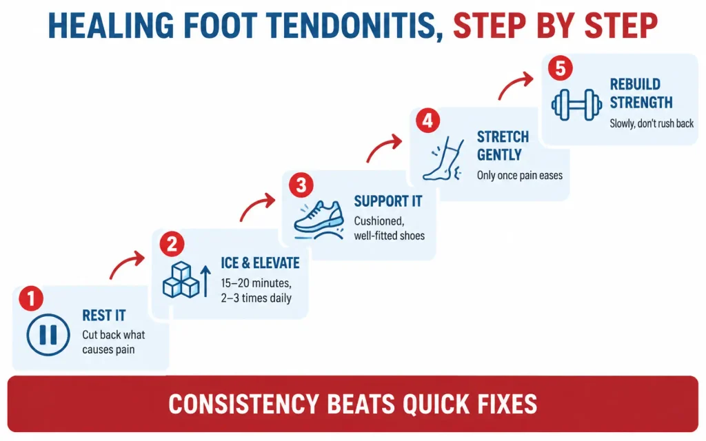 Foot tendonitis treatment steps