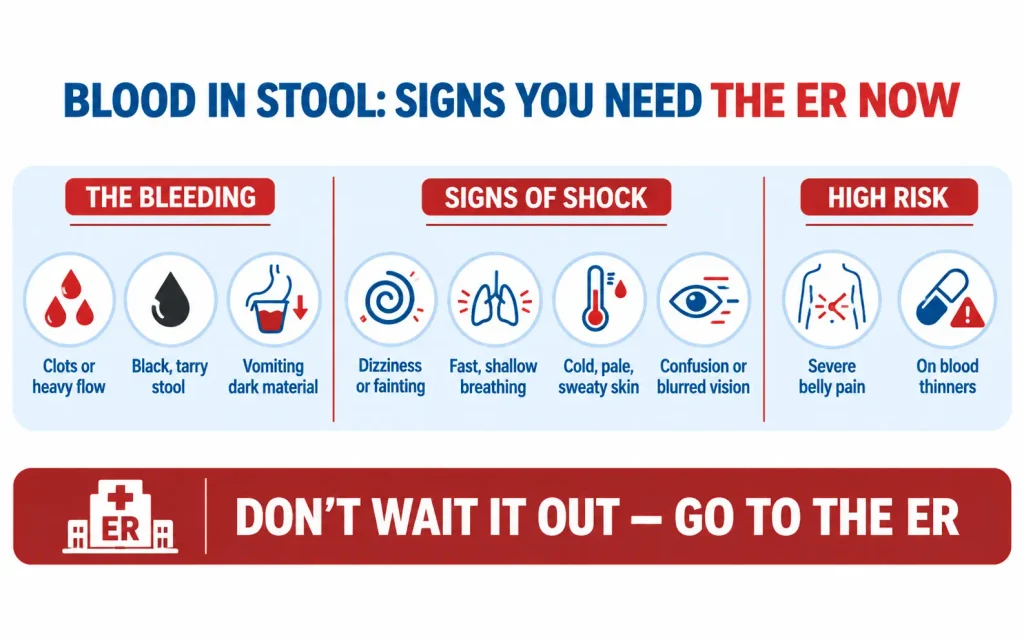 Signs to go to emergency room for blood in stool